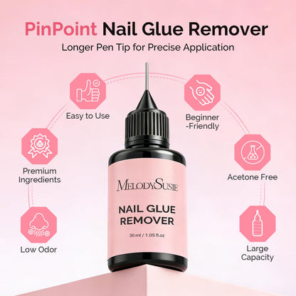 Back view of MelodySusie nail glue remover packaging showing usage instructions