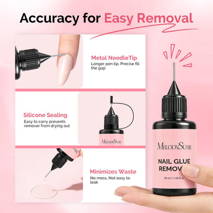 MelodySusie nail glue remover bottle on a vanity table