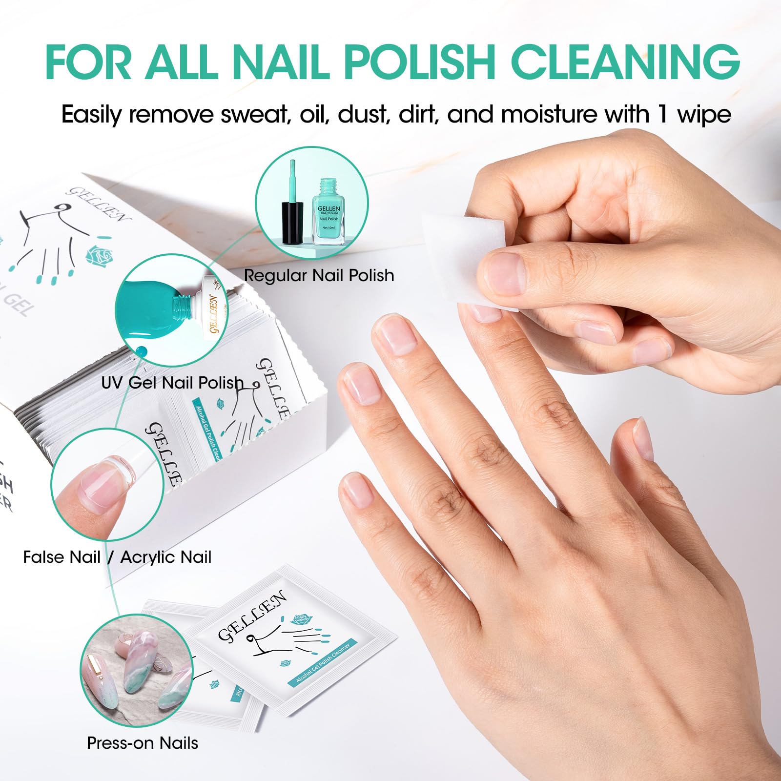 Lint free glossy nail wipes showing single packaging details