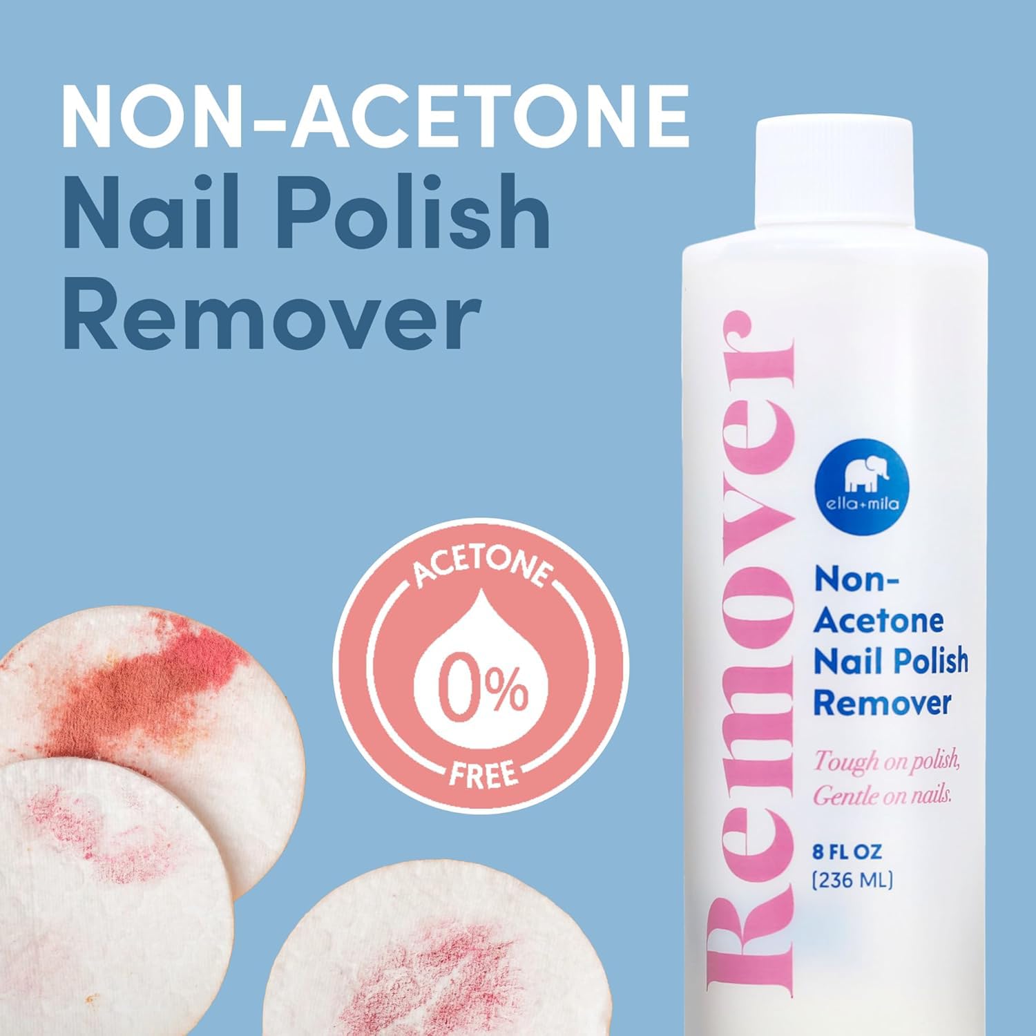 Close up of Ella+Mila polish remover label