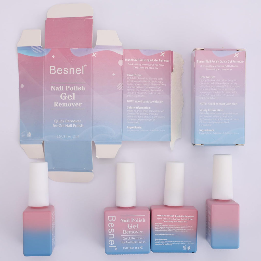 Besnel gel nail polish remover bottle close up packaging detail