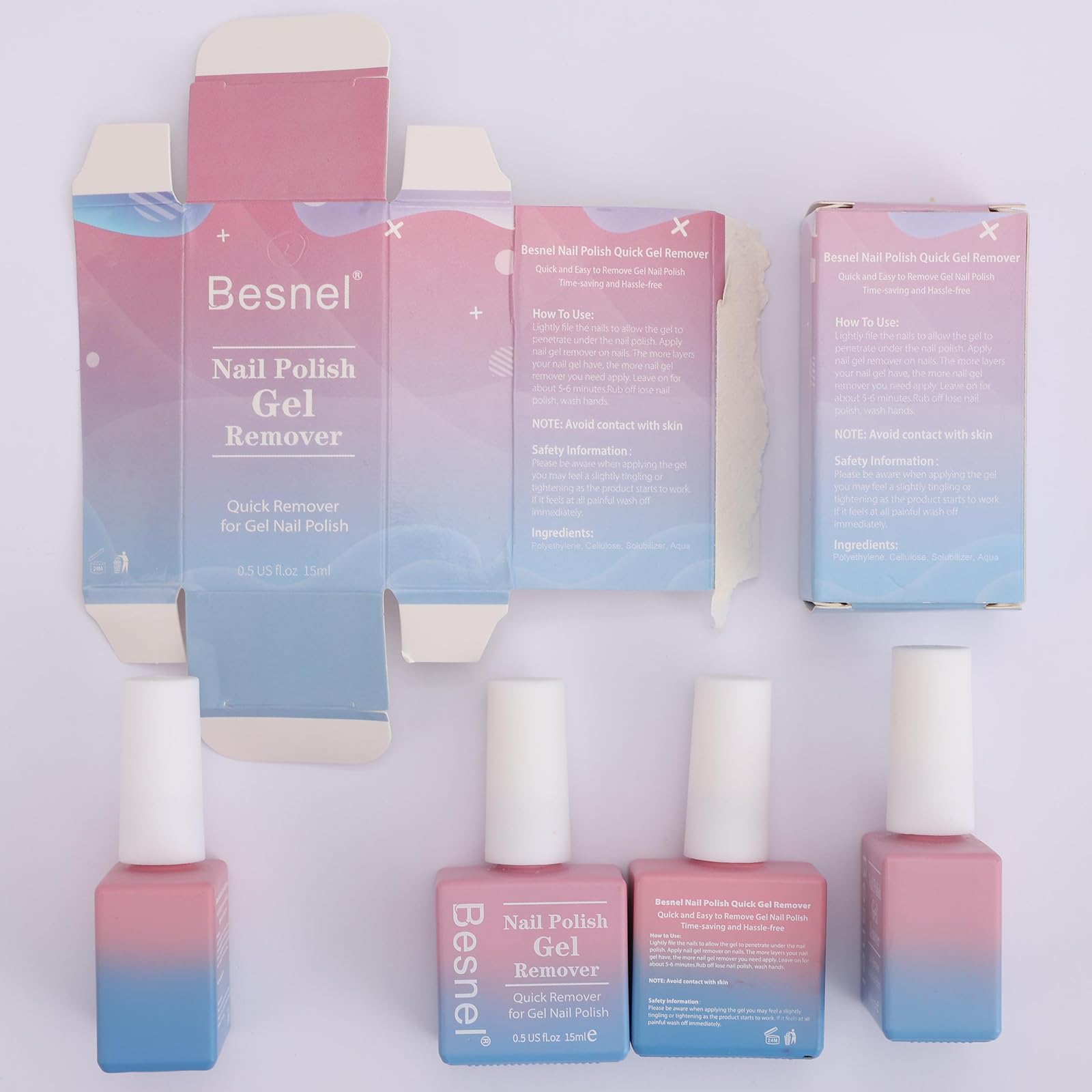 Besnel gel nail polish remover tools kit showing nail file and cuticle pusher