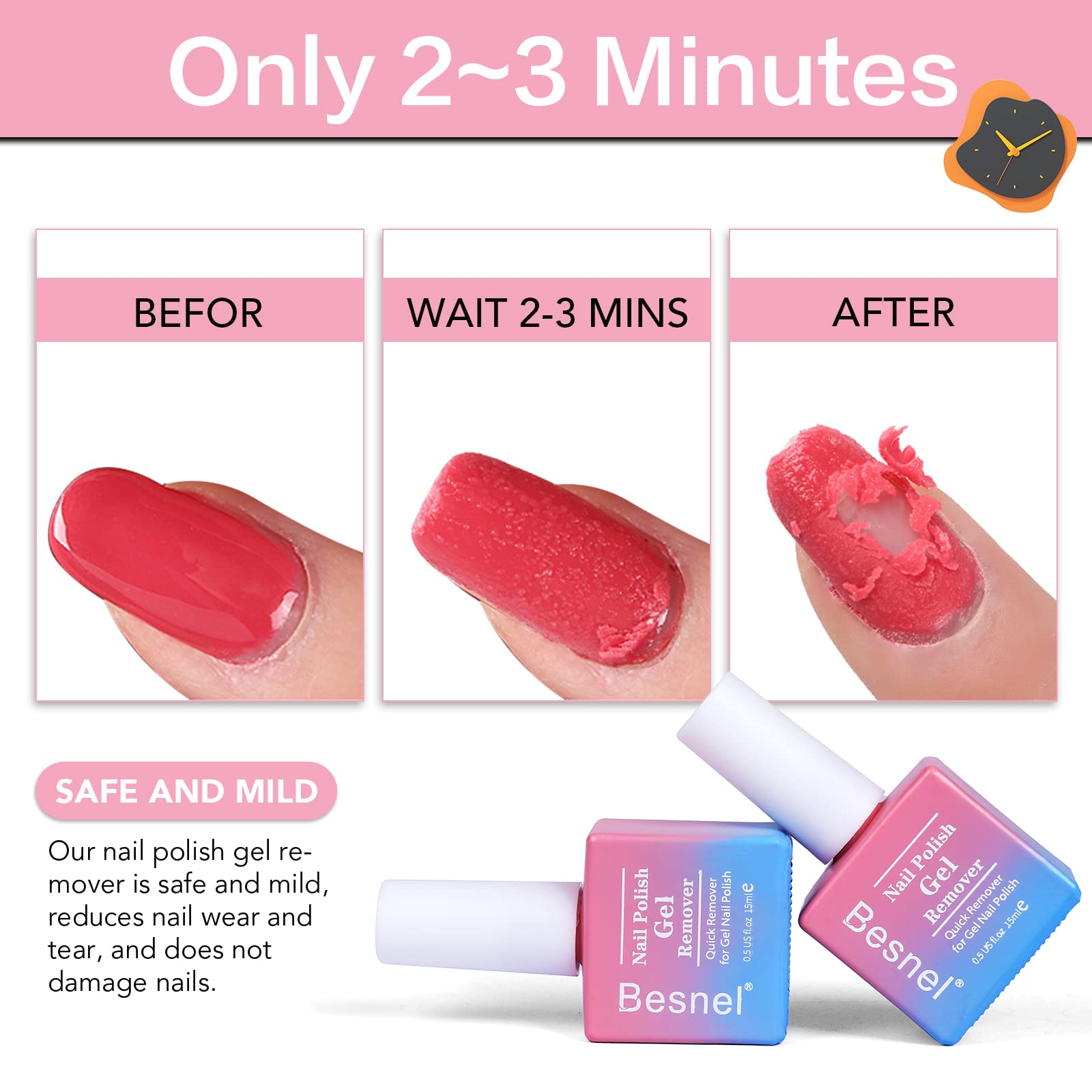 Safe gel manicure removal process using non irritating liquid formula