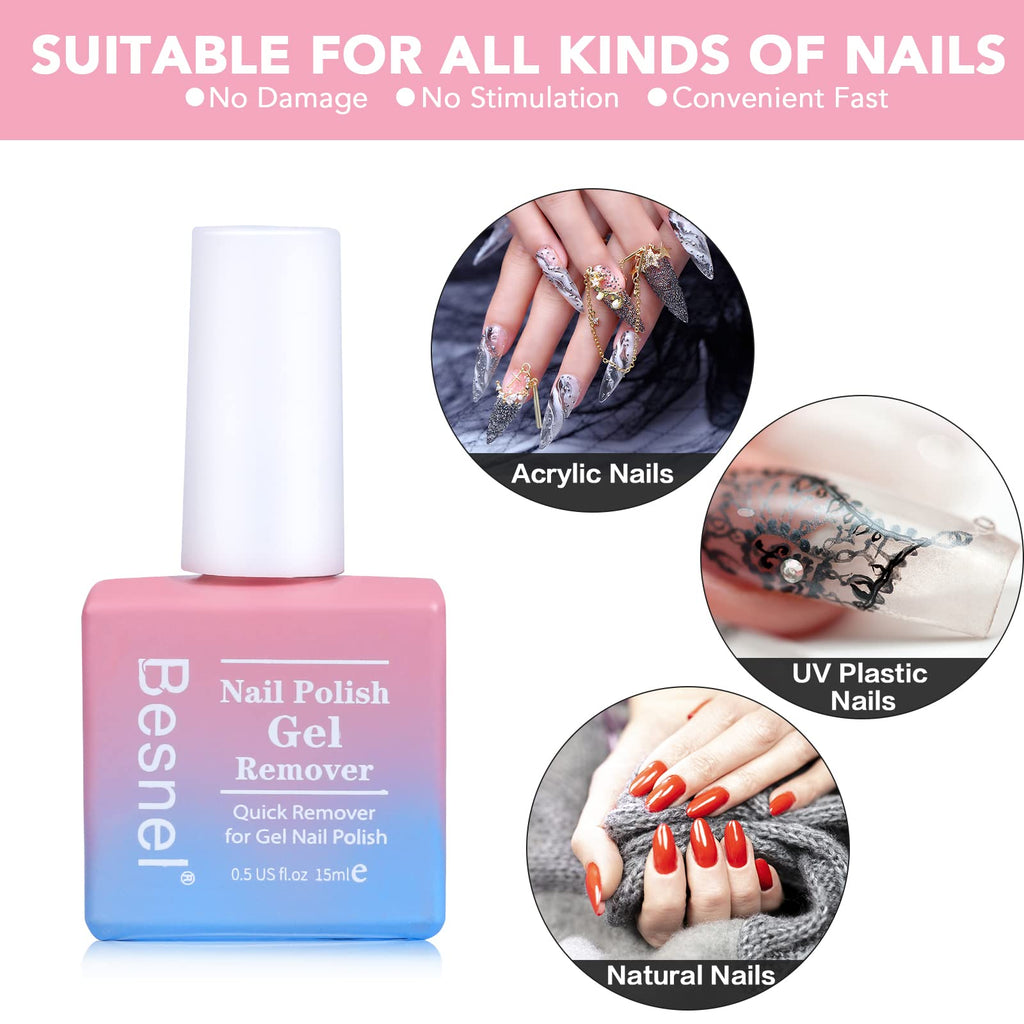 Besnel gel nail polish remover application process on fingernails