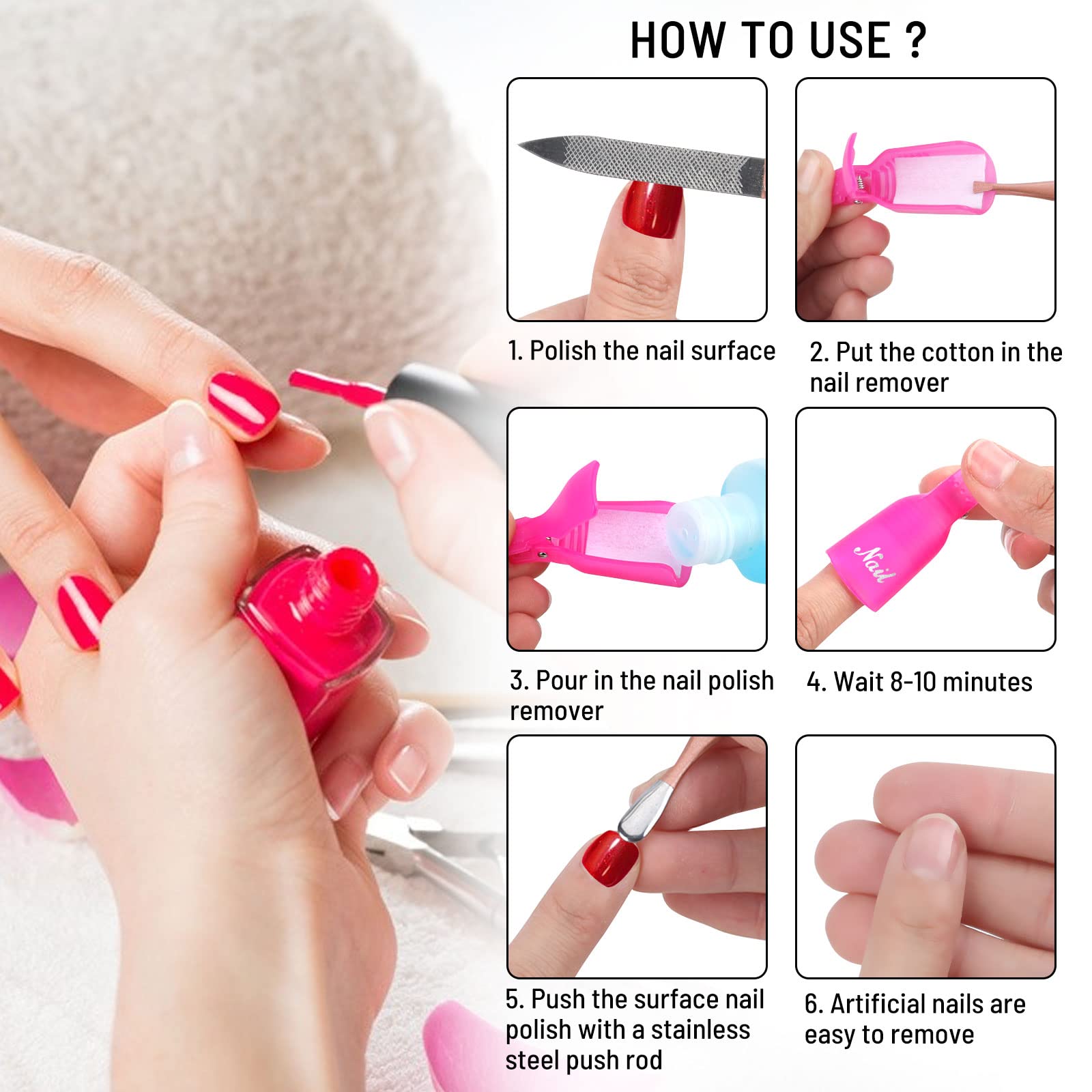 Side view of Ponjowl reusable pink plastic nail art cleaner clips highlighting the ergonomic spring joint.
