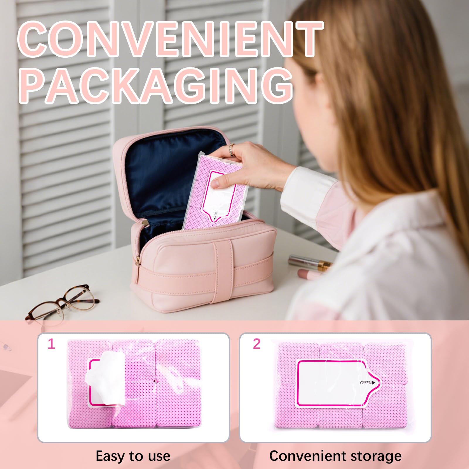 Lipetol pink nail wipes being used with acetone to clean gel polish from nails