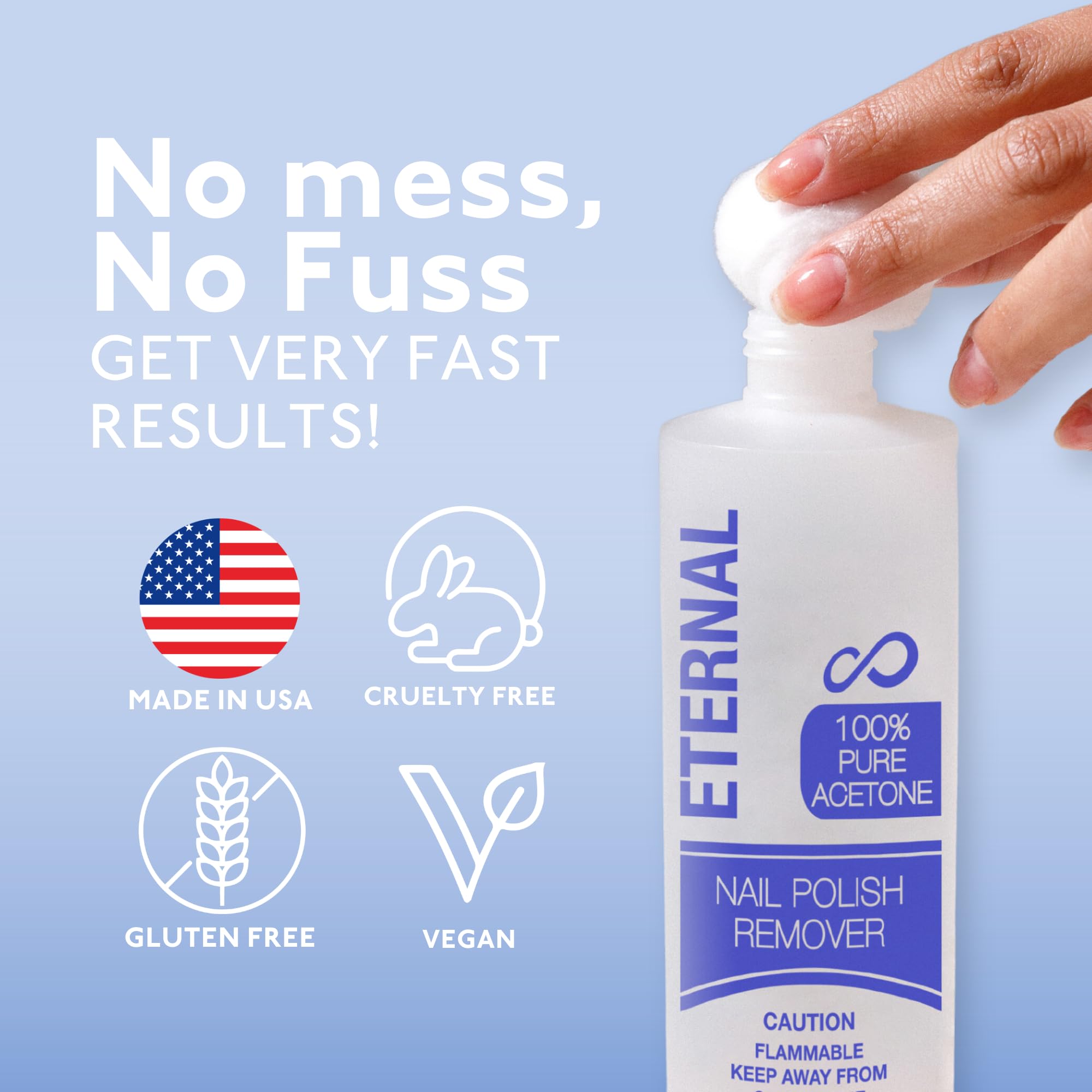 Eternal cosmetics 8 fluid ounces pure acetone bottle packaging details