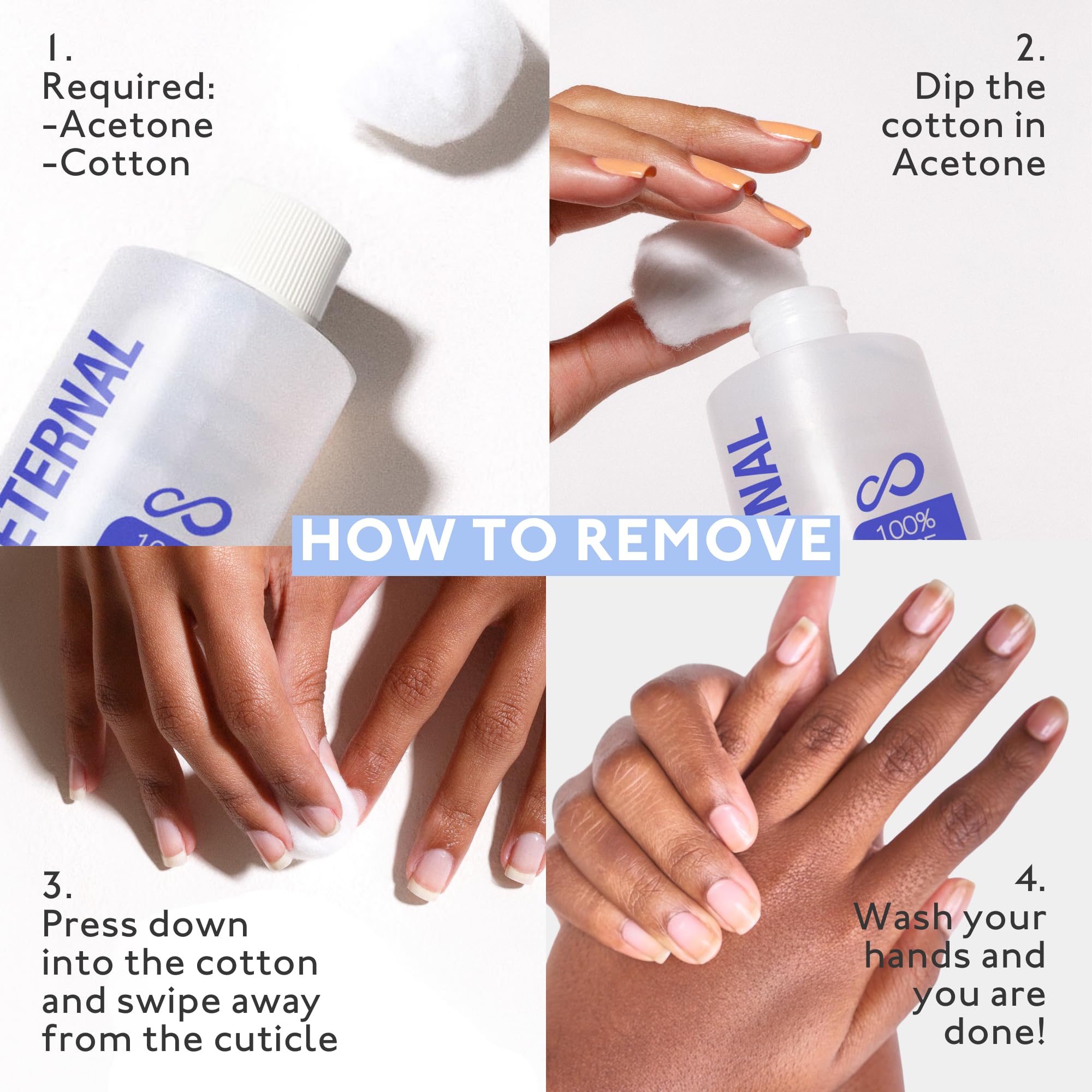 Toluene free professional strength pure acetone formula for home manicures