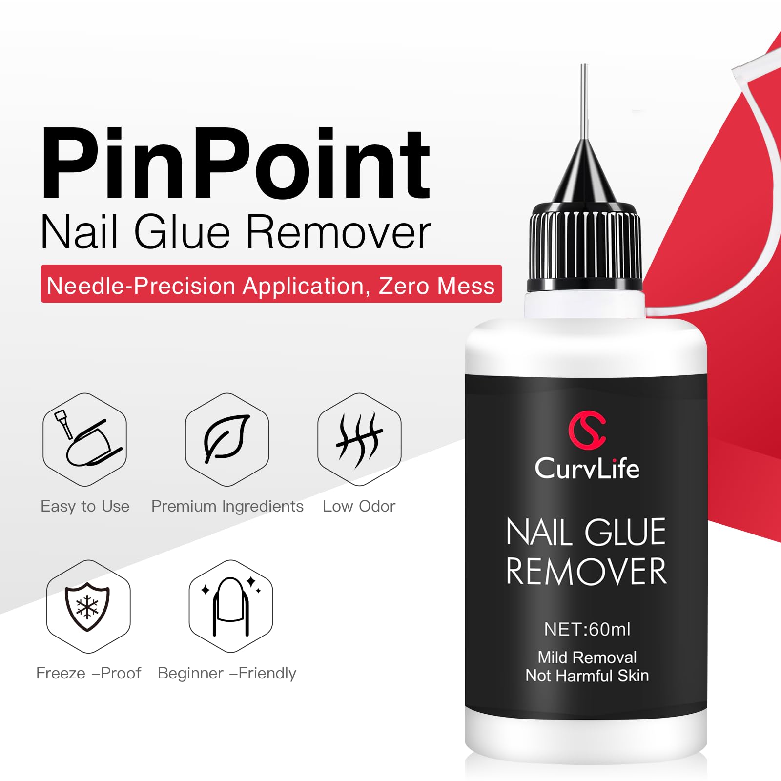 Curvlife nail glue remover pinpoint applicator tip closeup