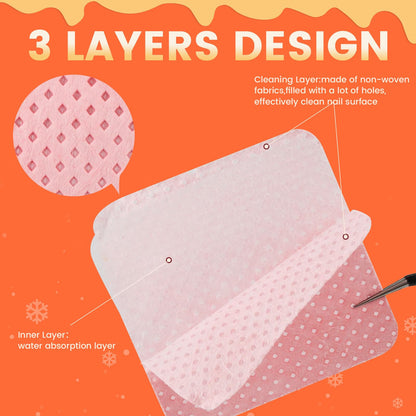 Two pink dustproof plastic boxes containing four hundred pieces of non-woven eyelash glue cleaning pads.