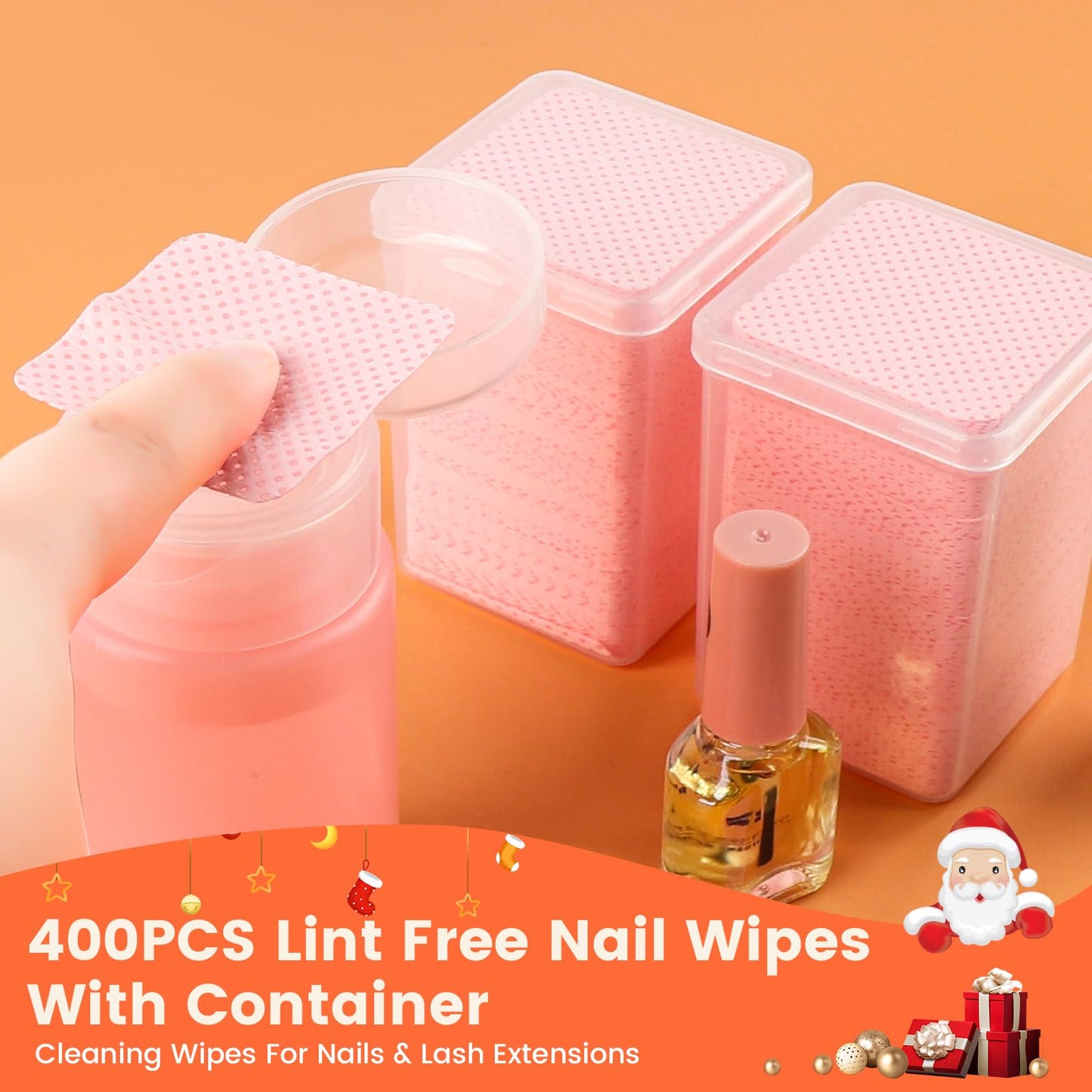 Wiping an eyelash extension glue bottle nozzle using the pink non-woven hygienic cleaning cloth.