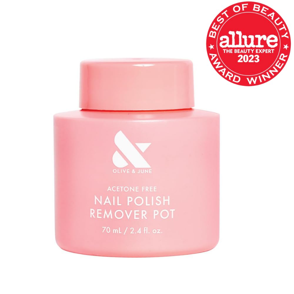 Olive and June non acetone nail polish remover jar with sponge lid open