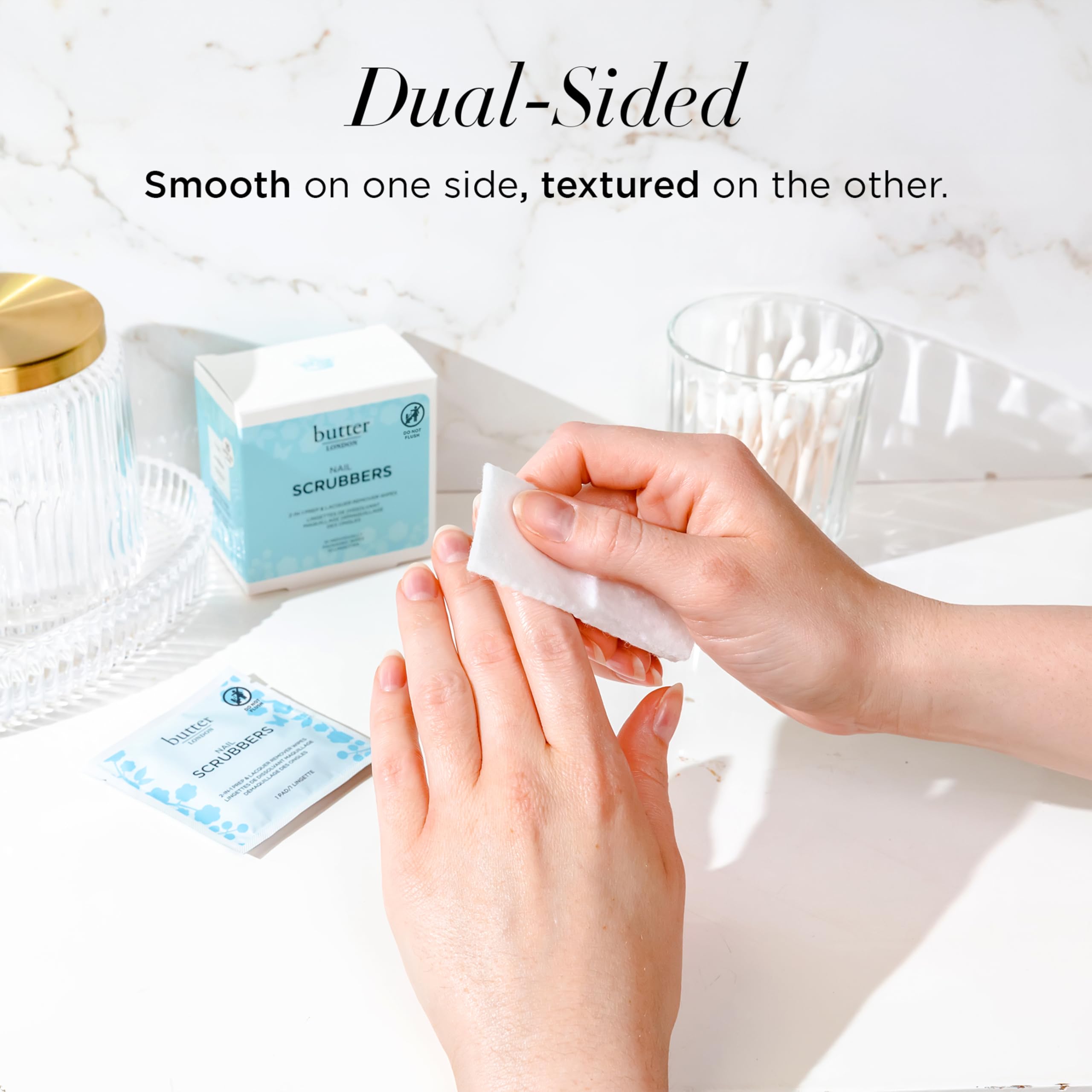 Authentic USA imported luxury nail polish remover pads being used on glitter polish.