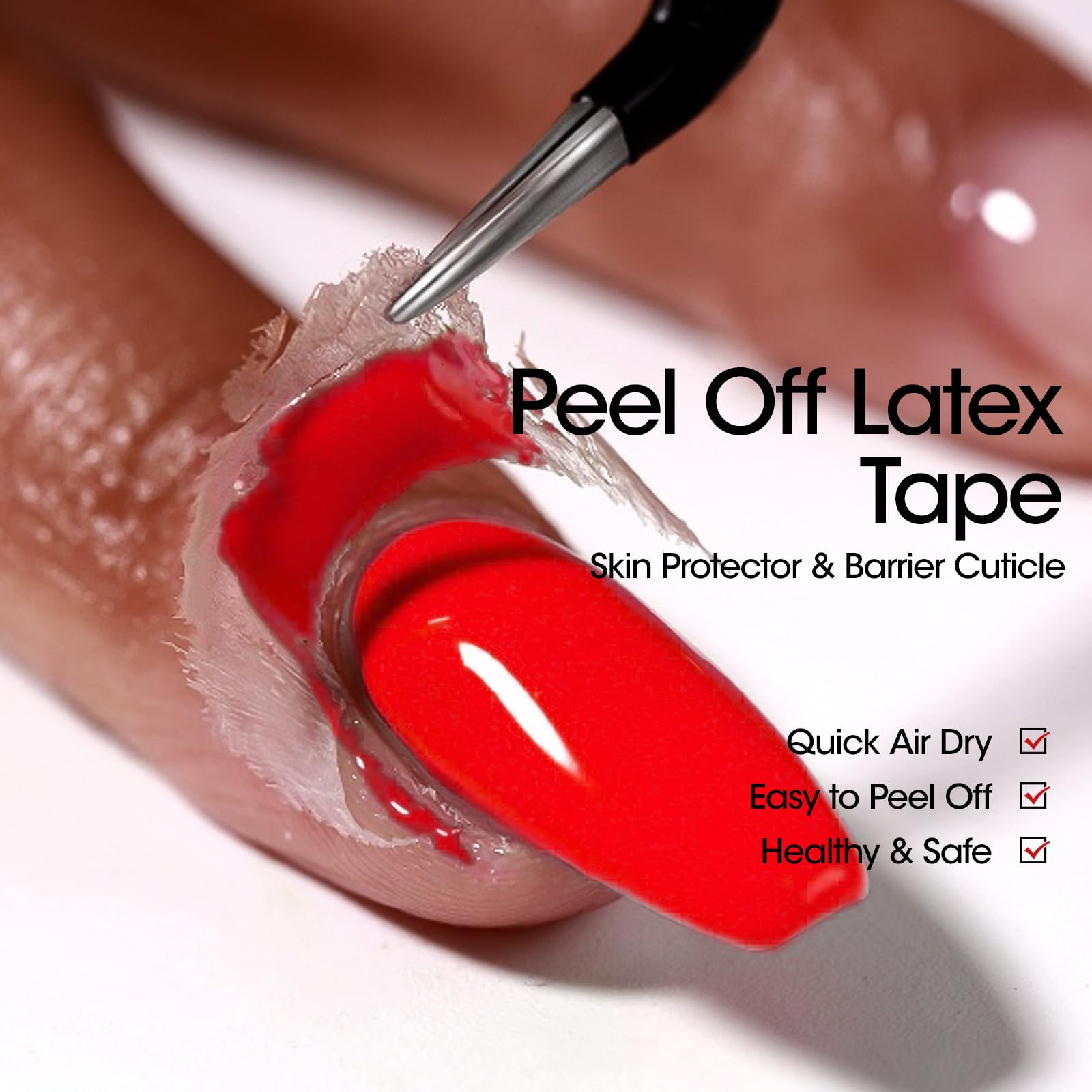 Liquid latex peel off tape bottle showing cuticle protection layer application