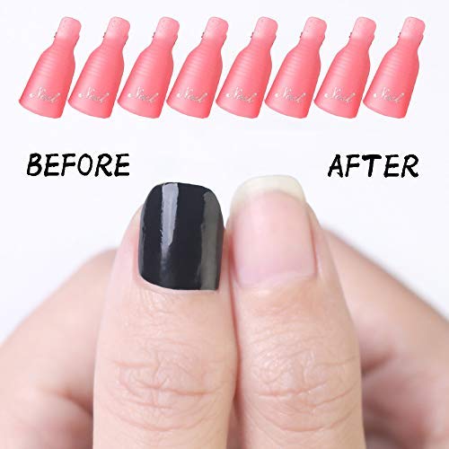 Ten pink UV gel polish remover wrap clips arranged neatly on a white surface