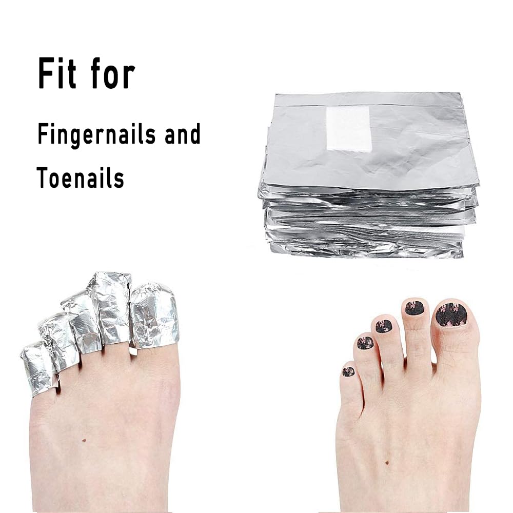 Manicure removal routine using disposable foil wraps on multiple fingers