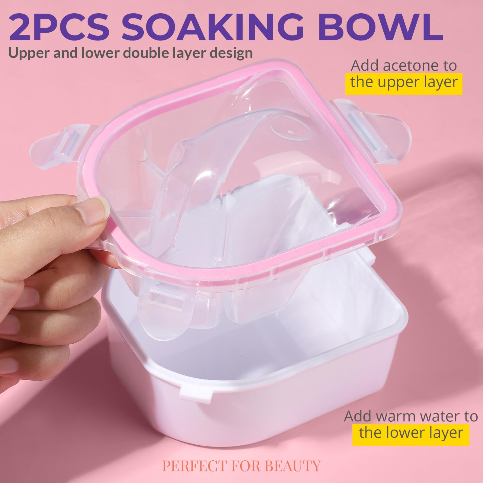 Close up view of the ergonomic hand placement grooves on the pink gel polish remover bowl