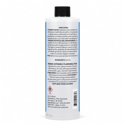 Side angle view of the sixteen fluid ounce ForPro pure acetone nail polish remover packaging