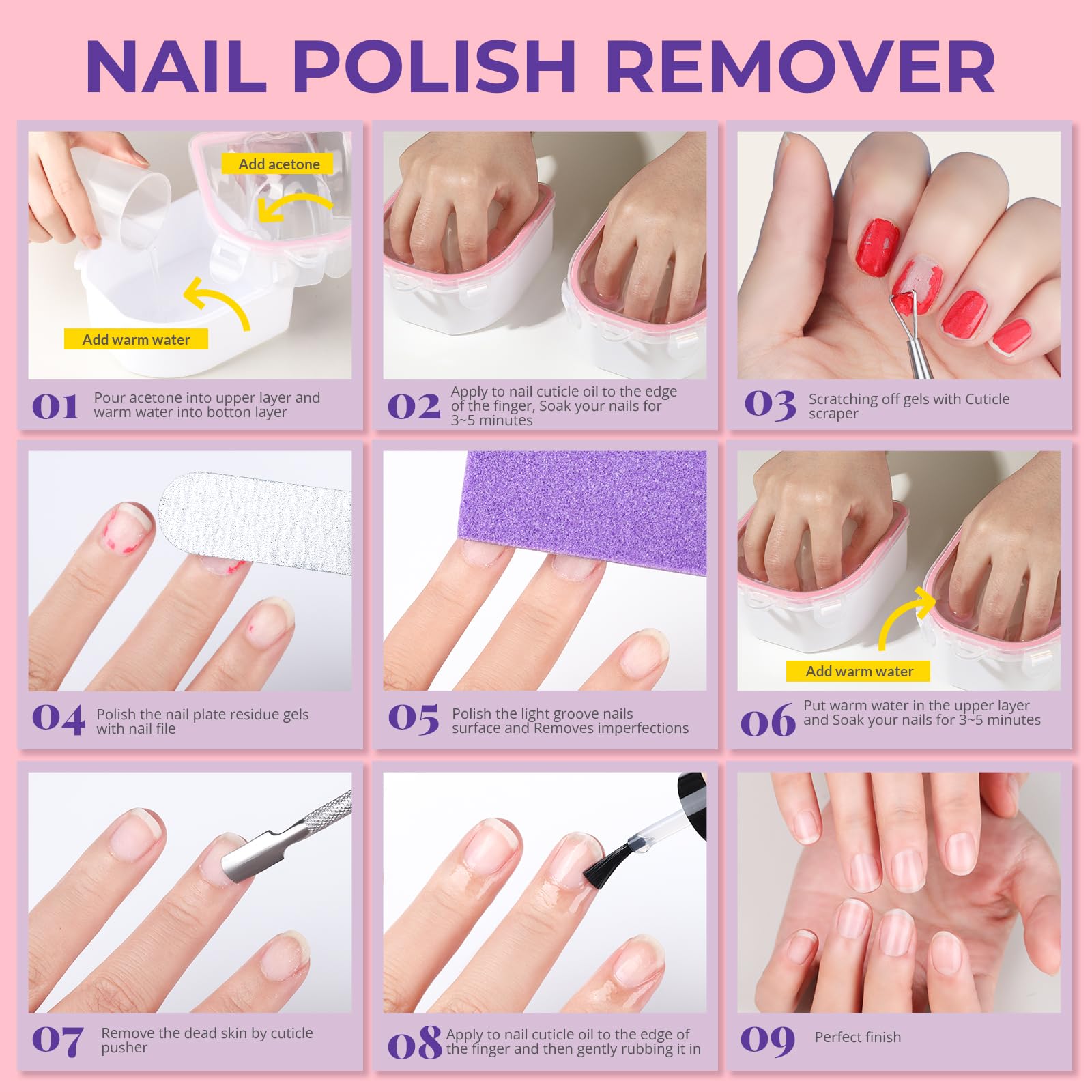 Applying the hydrating cuticle oil to a finished natural nail after using the gel remover bowls