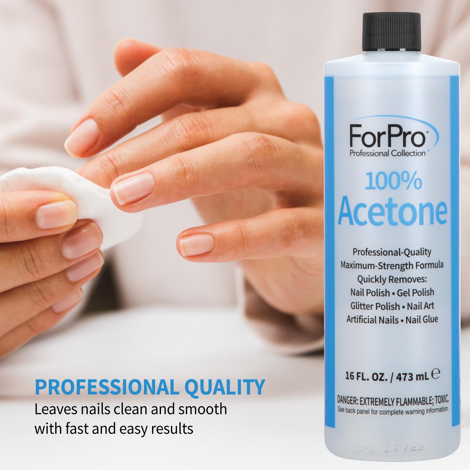 Close up view of the secure sealing cap on the ForPro professional collection acetone bottle