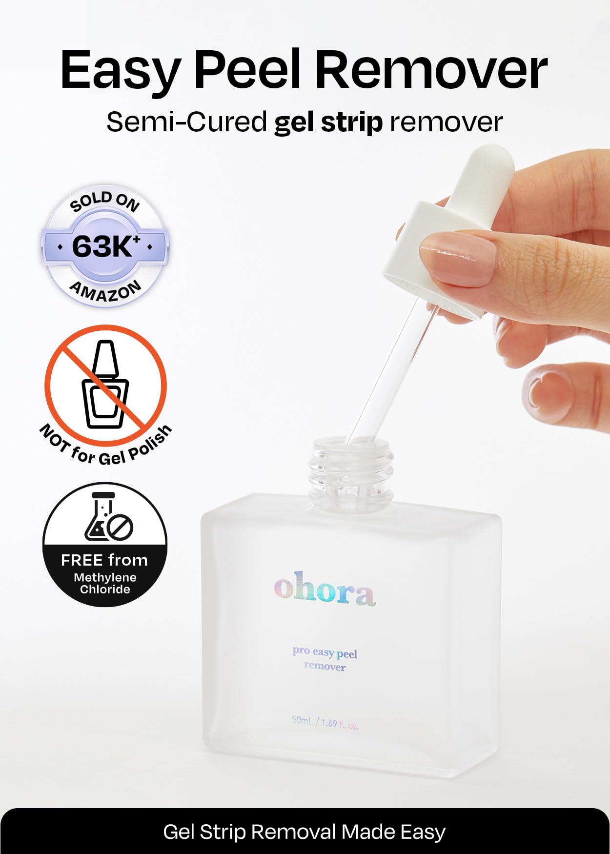 Ohora semi cured gel nail strip remover liquid bottle on clean background