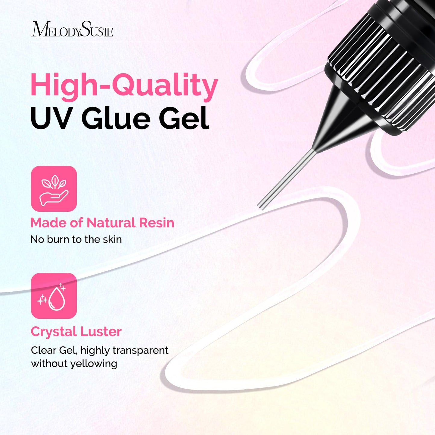 MelodySusie clear nail charm gel securing large crystals and diamonds under a curing lamp.