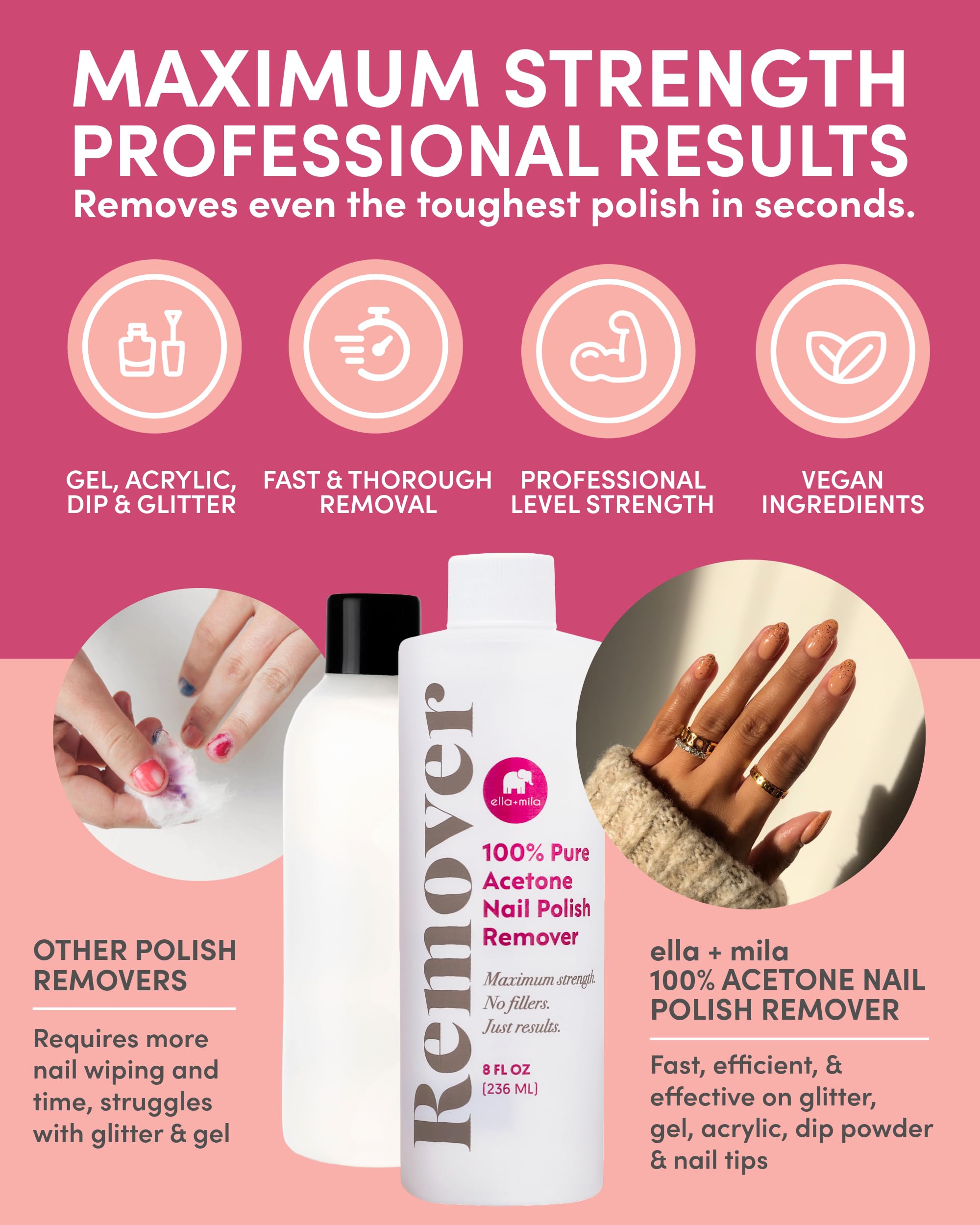 Professional strength gel and acrylic nail remover formula packaging