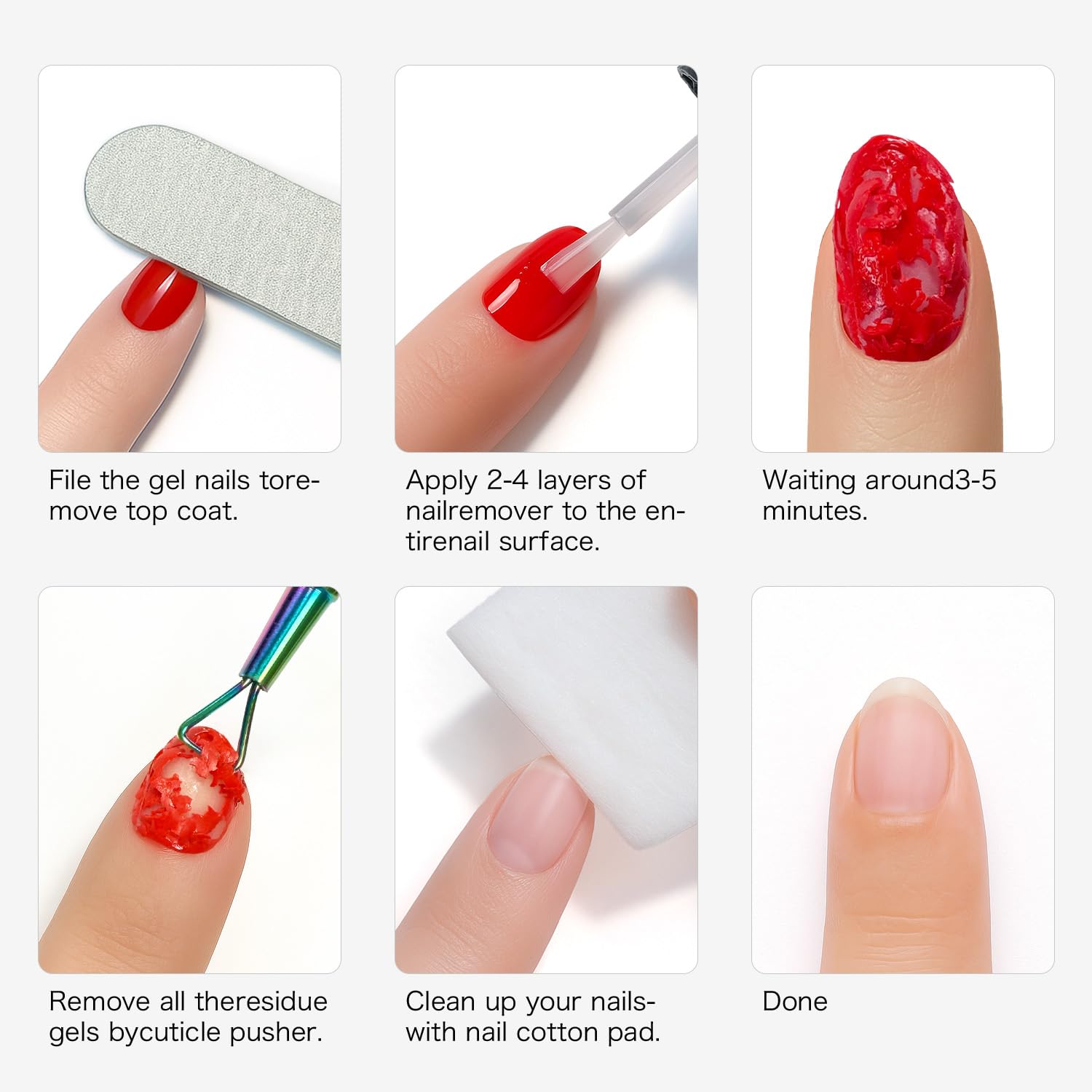 Application of gel polish remover on fingernails