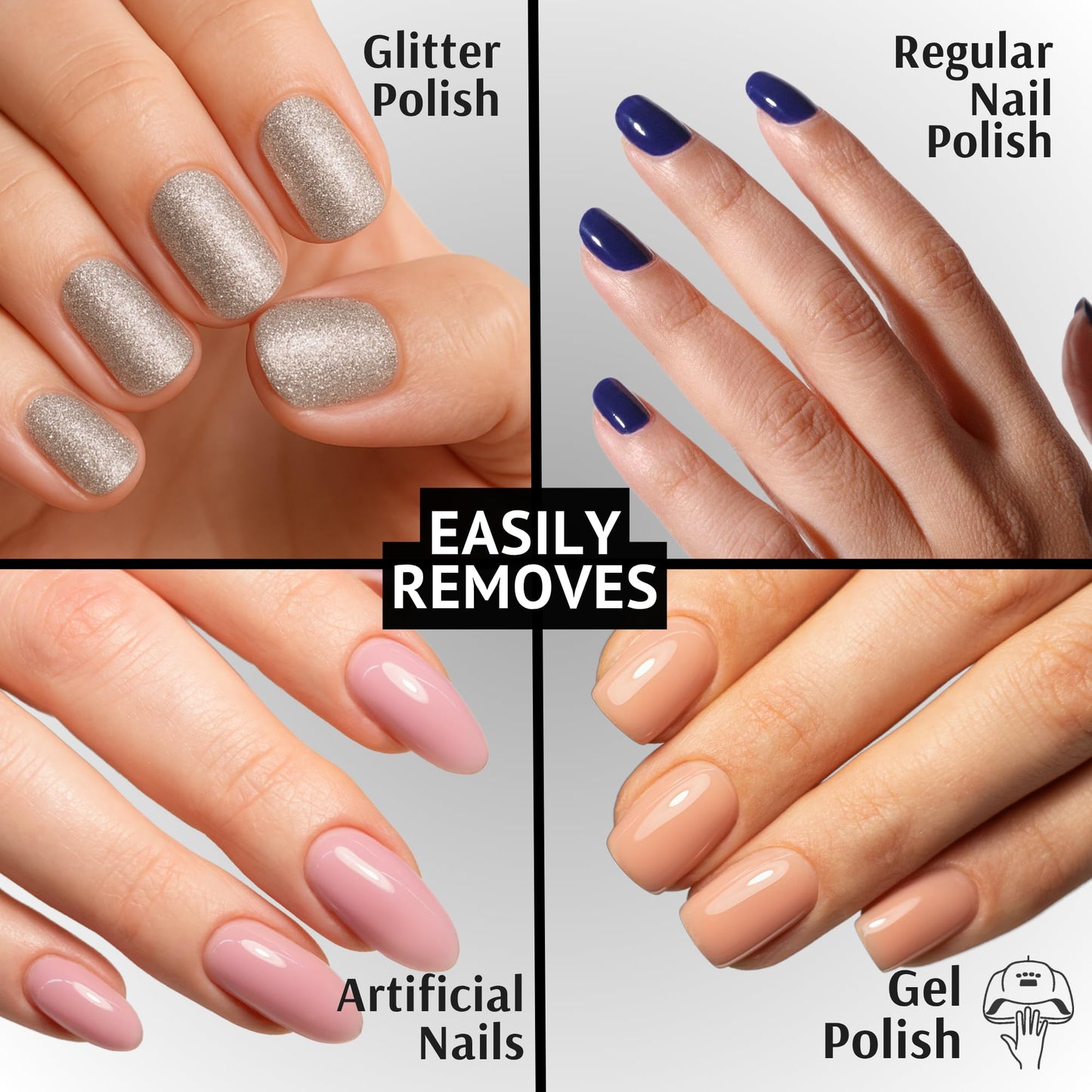 Pronto gel and acrylic nail remover packaging displaying product details
