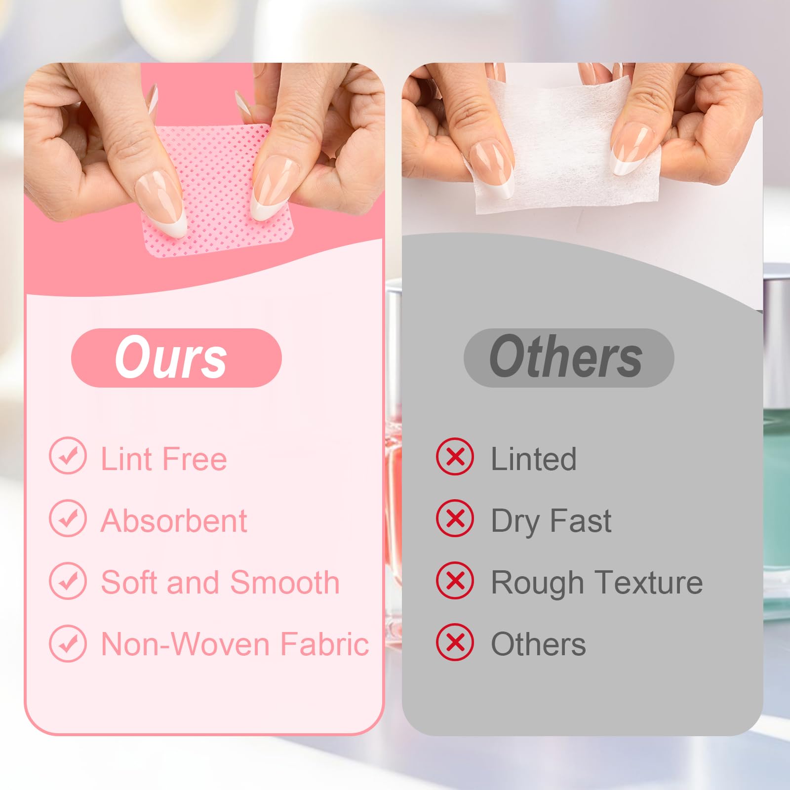 Seonggong pink eyelash extension glue cleaning wipes scattered on a table