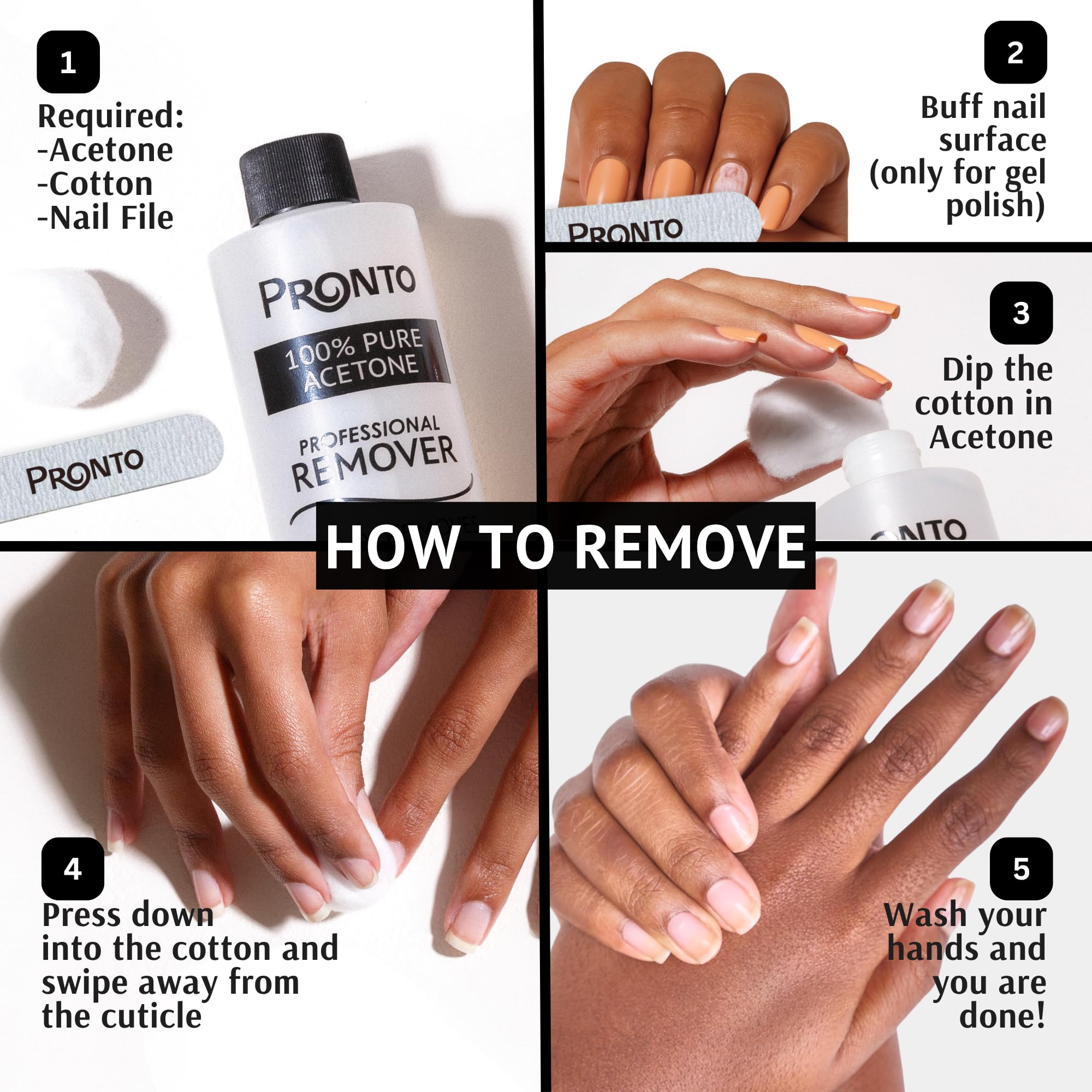 Clear plastic bottle of Pronto professional hand and foot care liquid