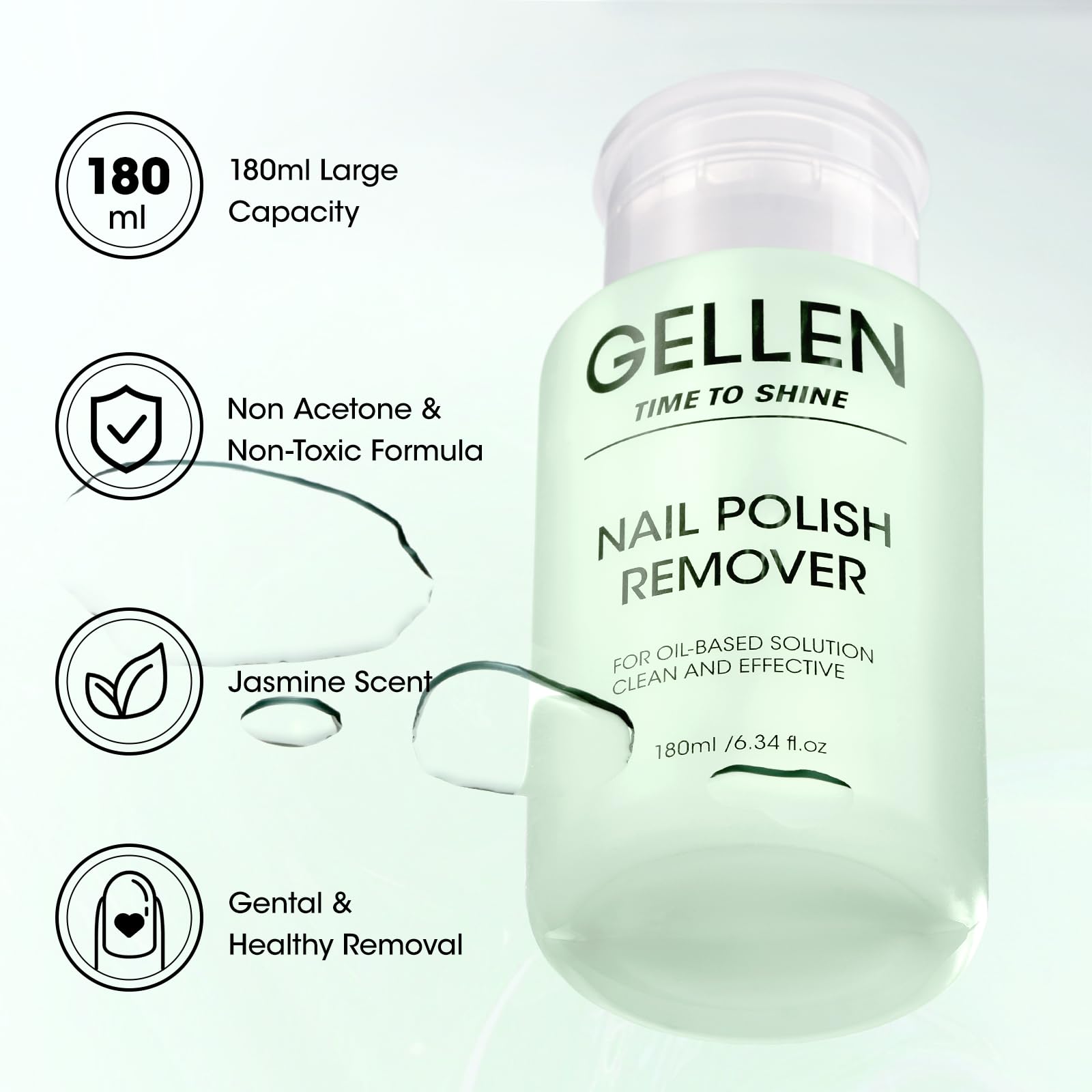 Authentic Gellen jasmine scented nail lacquer remover liquid packaging details.
