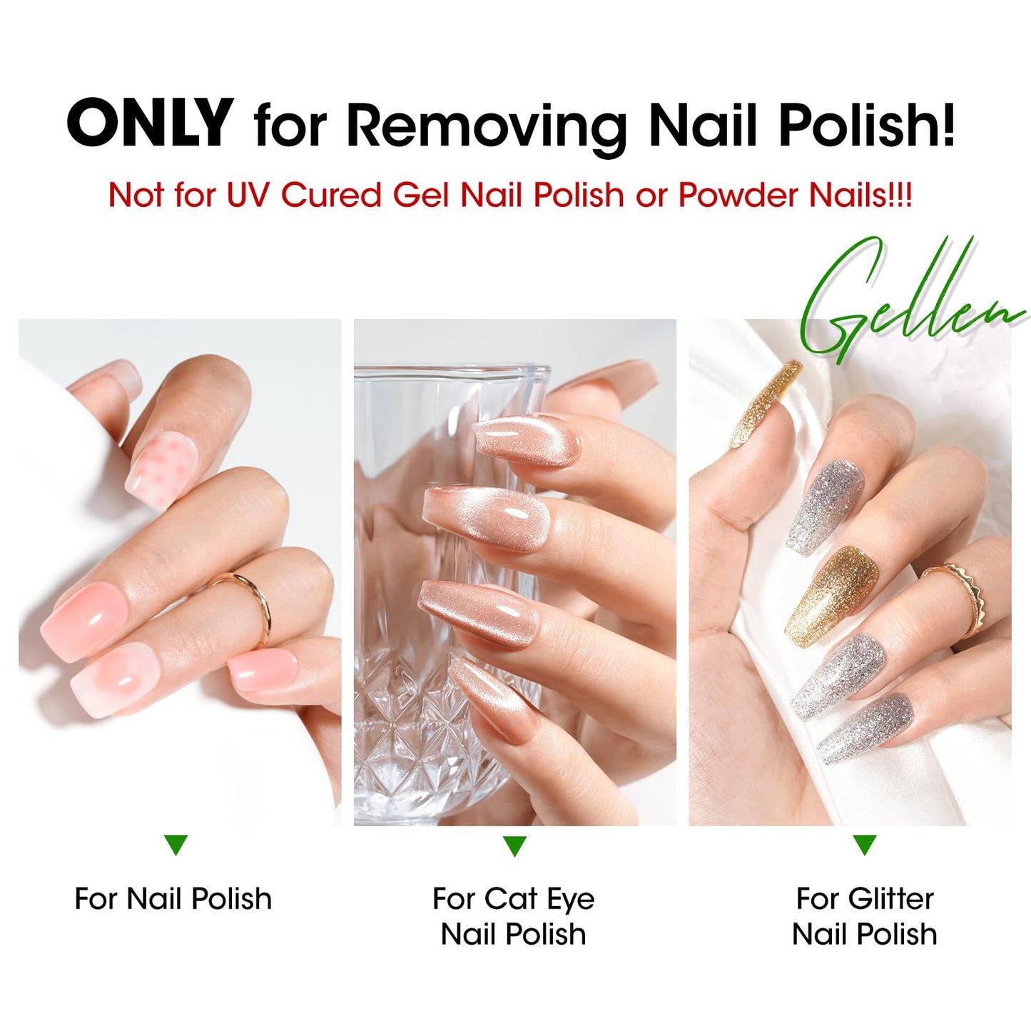 Gellen 180ml non toxic nail cleaner bottle highlighting the spill proof design.
