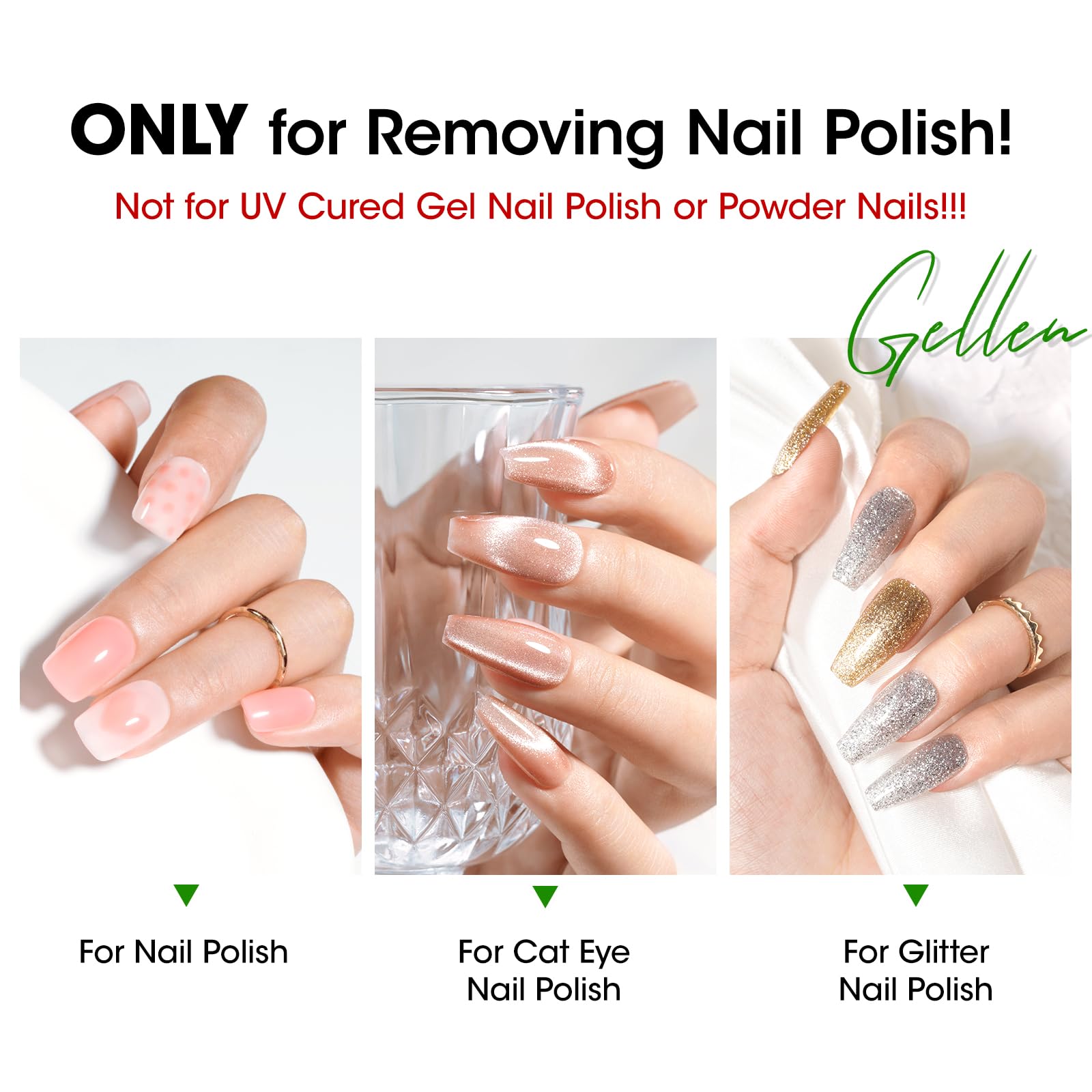 Gellen 180ml non toxic nail cleaner bottle highlighting the spill proof design.