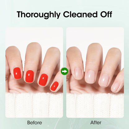 Back label of Gellen non acetone polish remover displaying the official usage instructions.