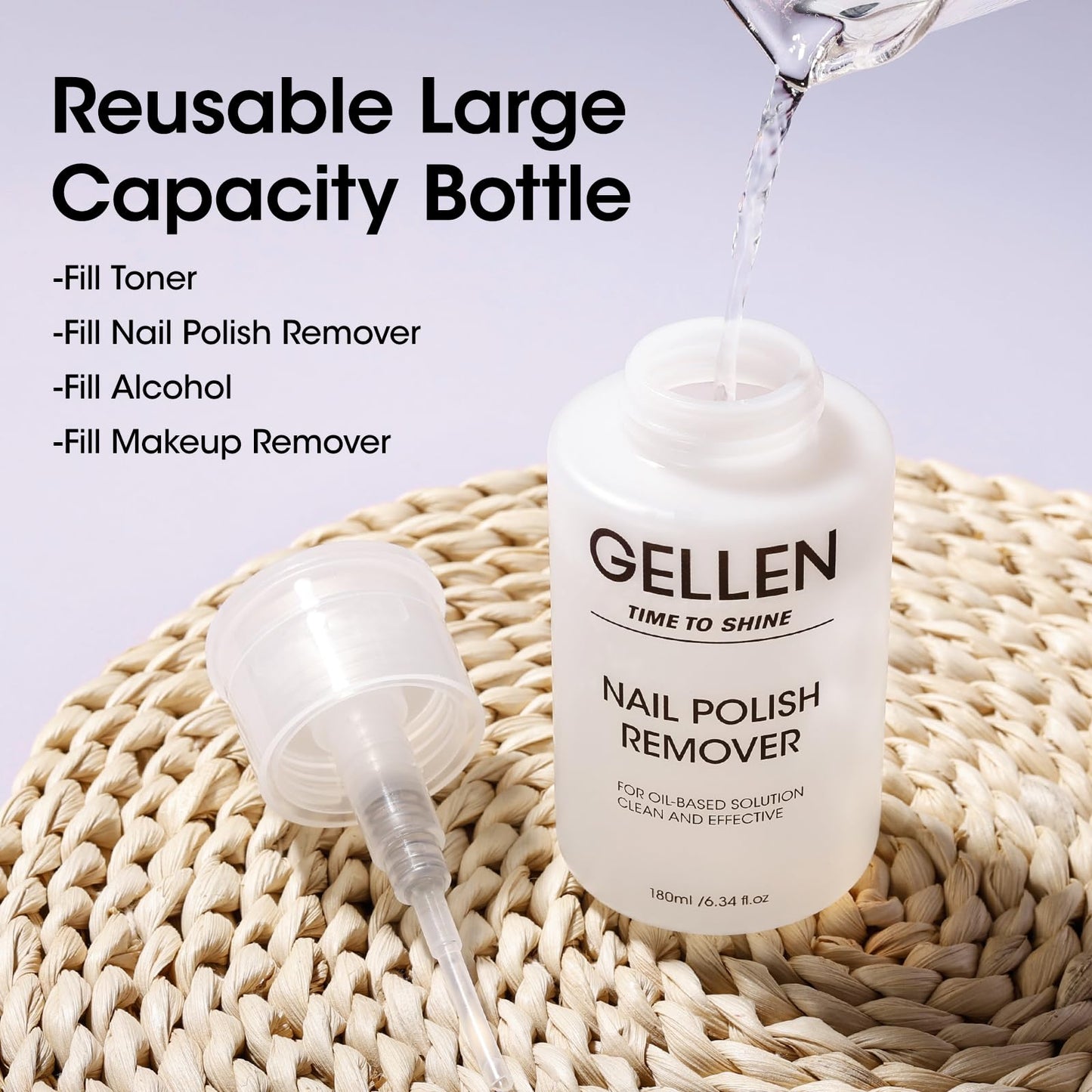 Full packaging view of the Gellen jasmine scent regular nail polish removing solution.