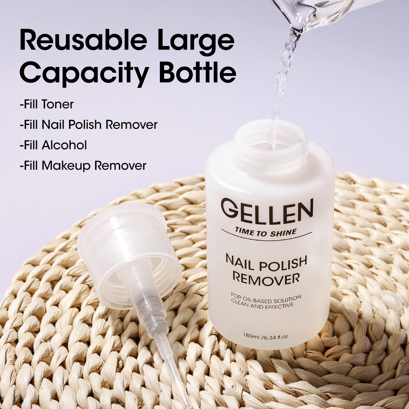 Full packaging view of the Gellen jasmine scent regular nail polish removing solution.
