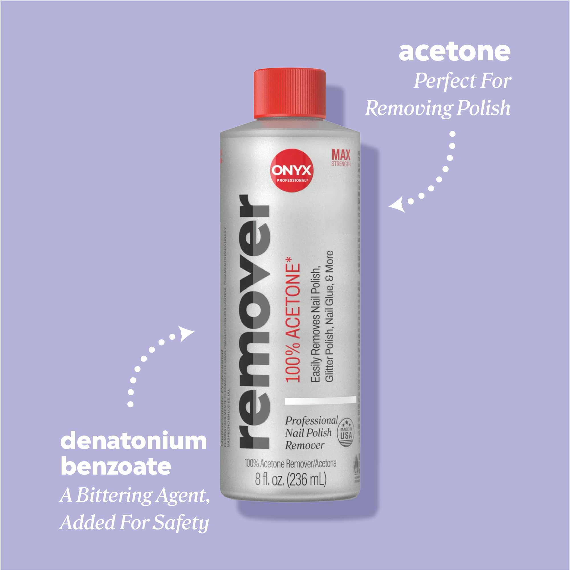 Back of Onyx Professional acetone bottle showing usage instructions