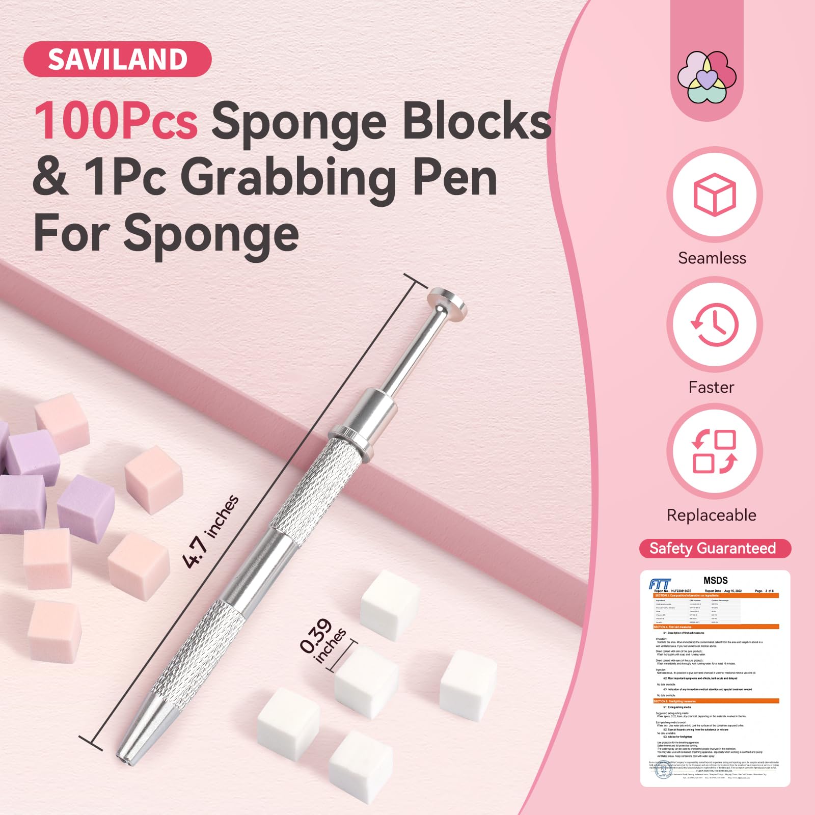 Close up view of metal grabbing pen holding an ombre sponge