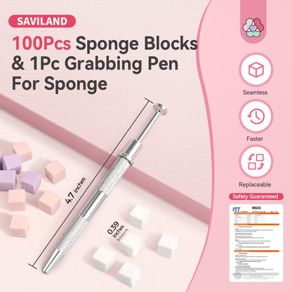 Close up view of metal grabbing pen holding an ombre sponge