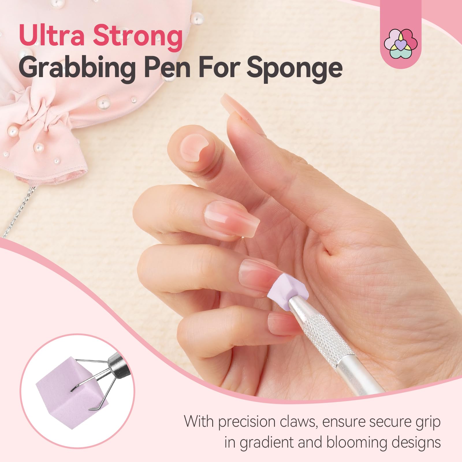 Top view of nail art sponges and manicure grabbing tool