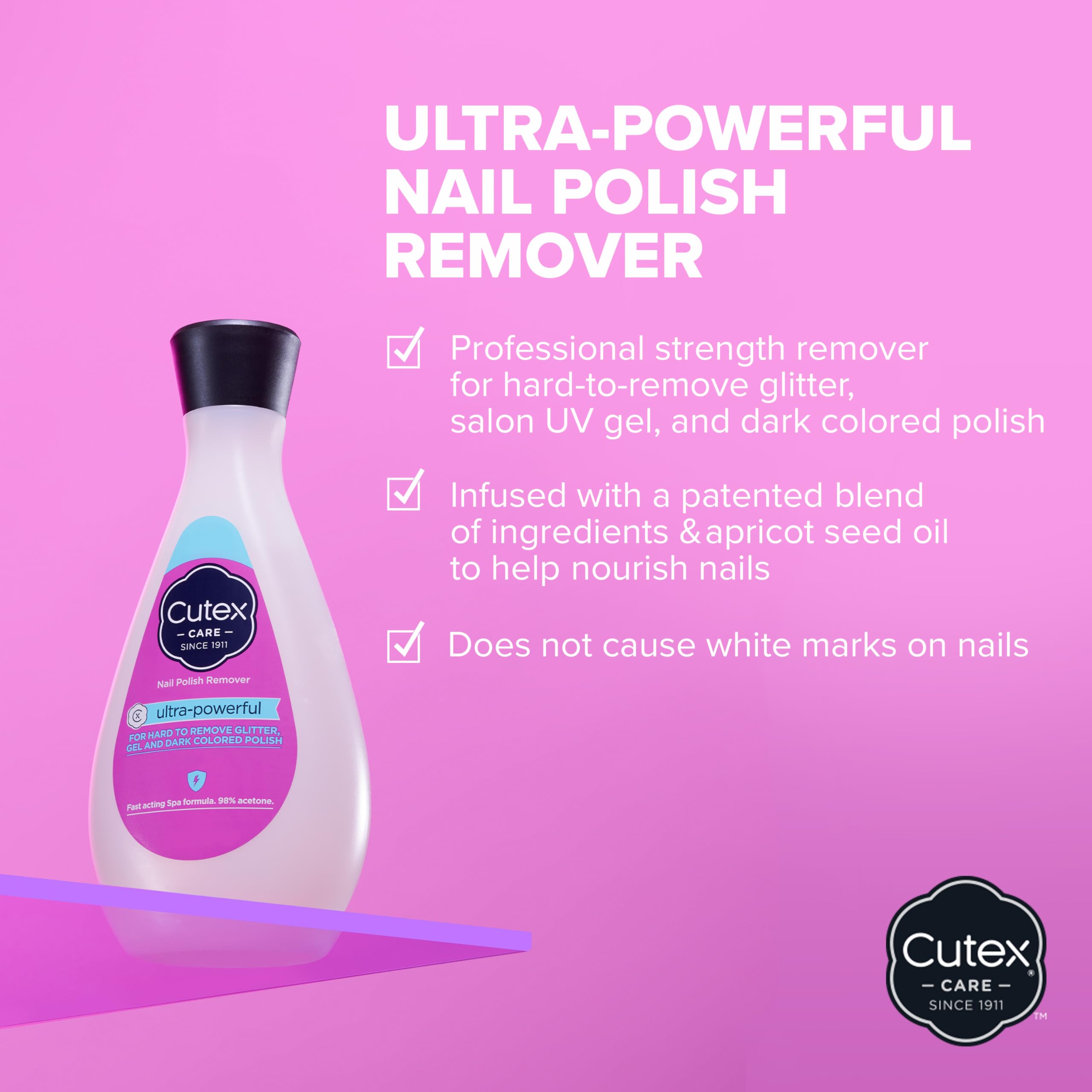 Cutex salon quality liquid nail polish remover bottle displayed on clean backdrop