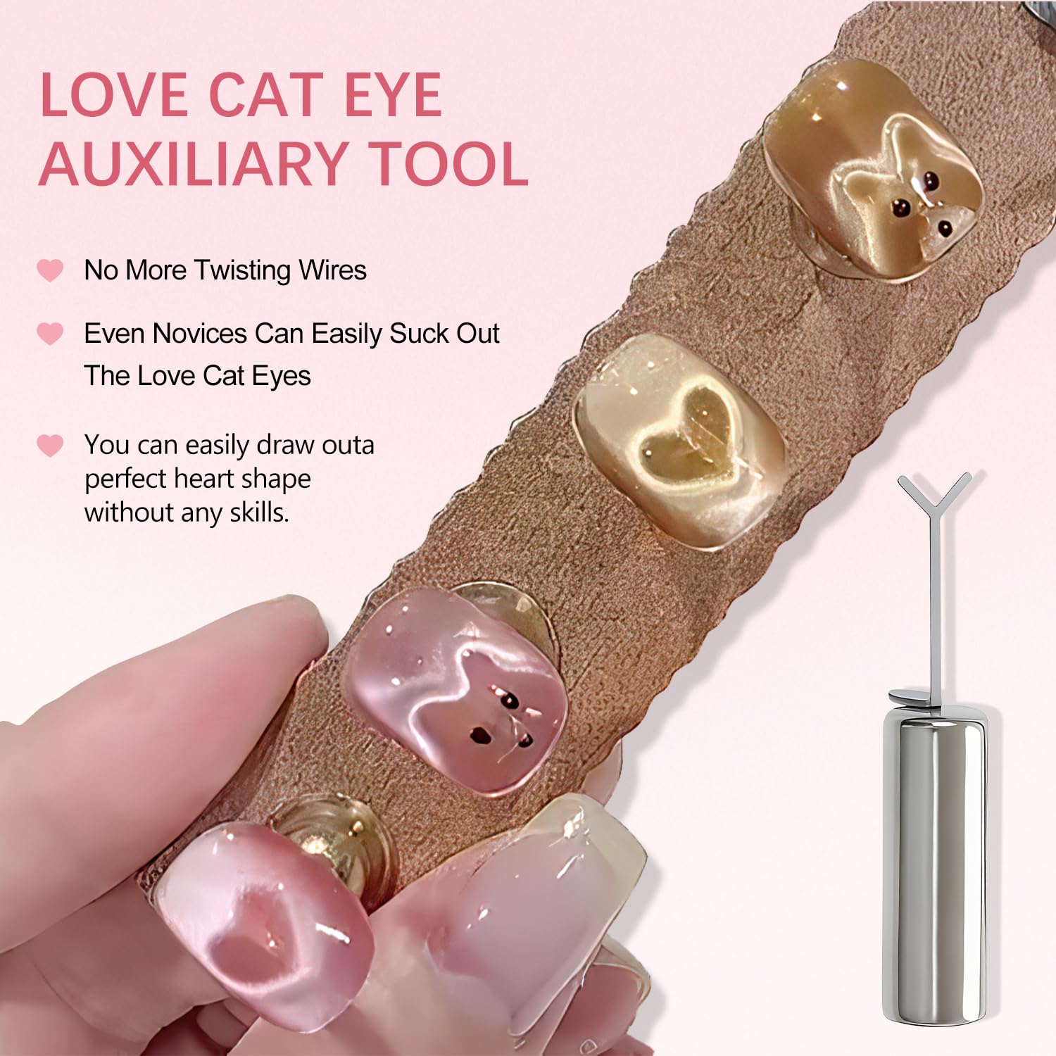 Close up of Y-shaped metal guide for cat eye nail art