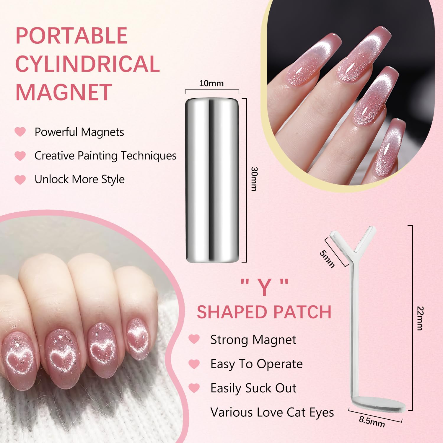 Heart magnet tool for DIY gel nail manicure designs