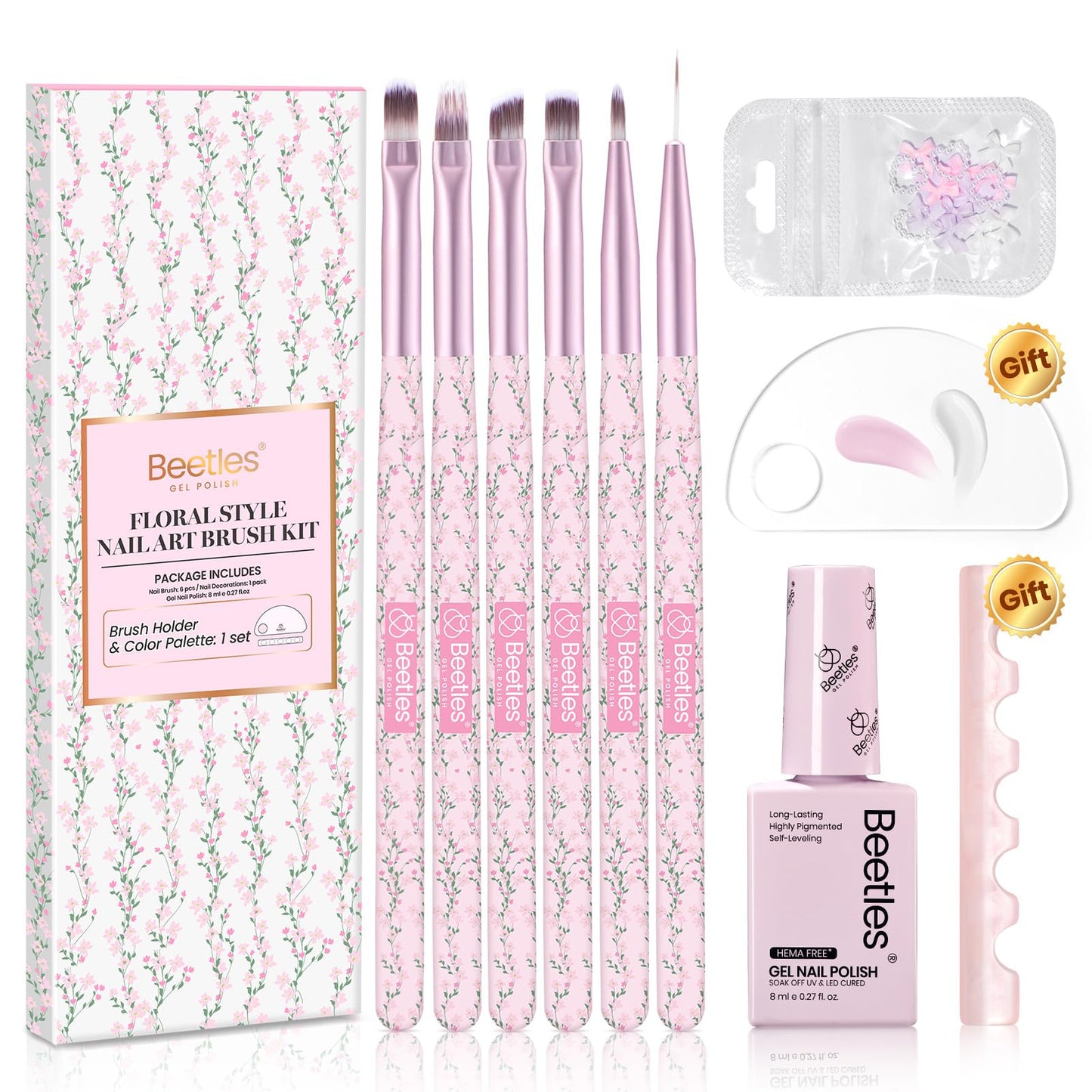 Full contents of the Beetles nail art brush set in packaging