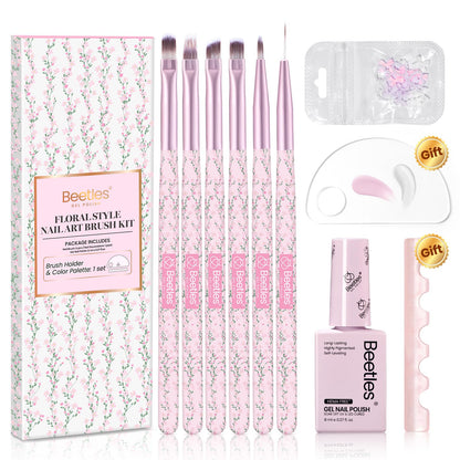Full contents of the Beetles nail art brush set in packaging