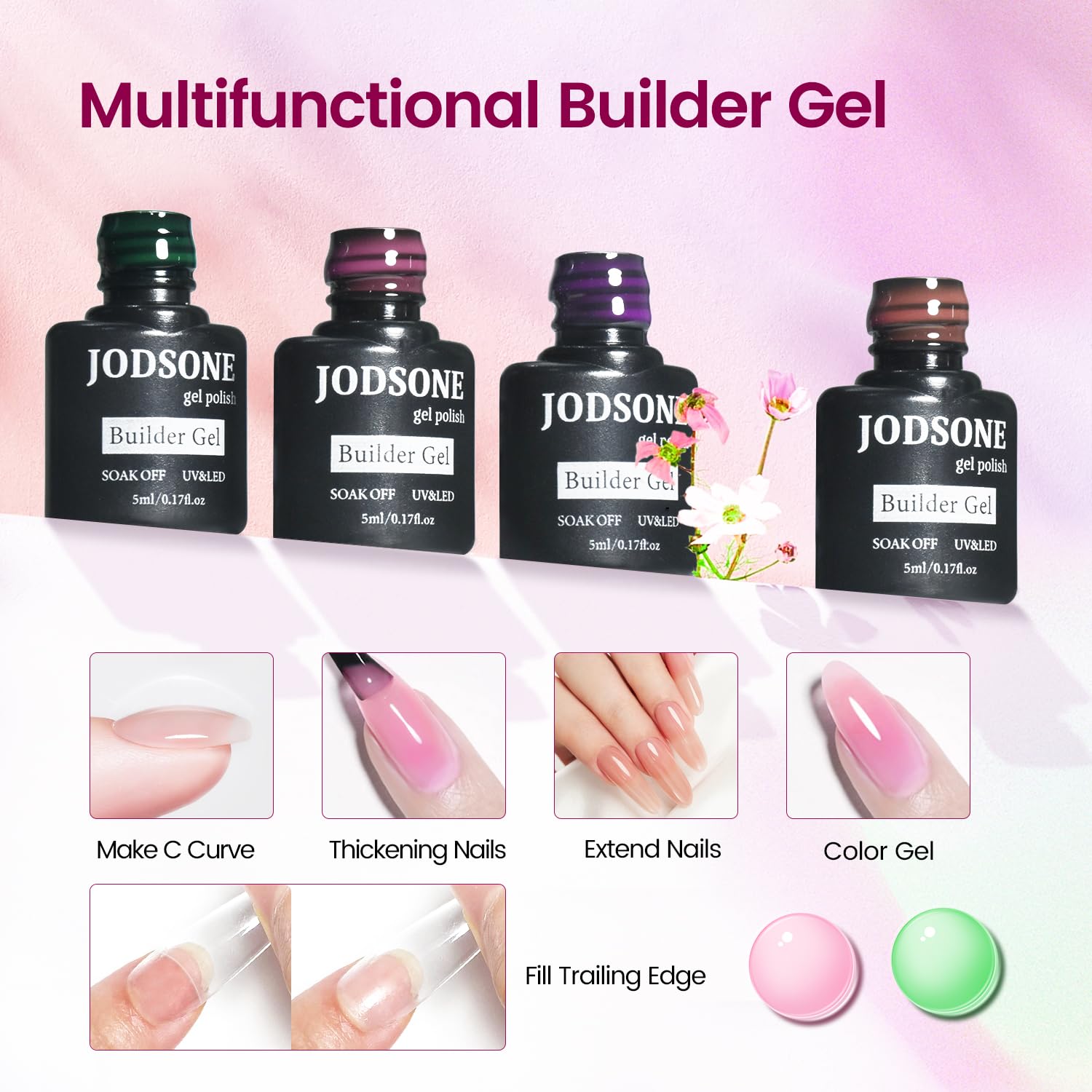 Display of 21 colors included in the Jodsone builder gel set