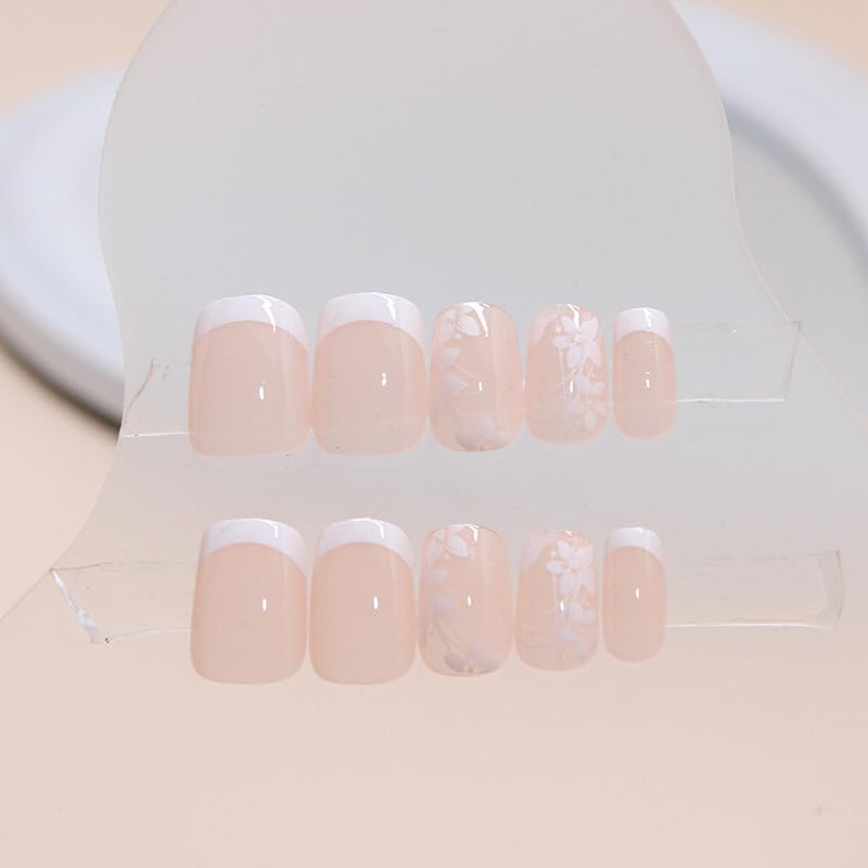 Close up of glossy finish on floral French press on nails