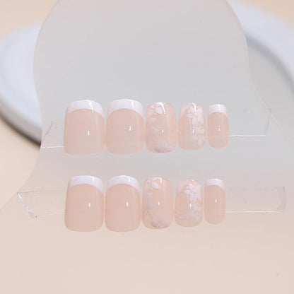 Close up of glossy finish on floral French press on nails