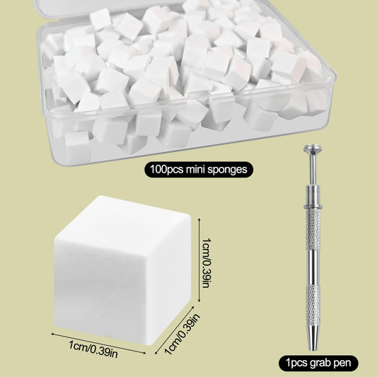 Professional metal grabber tool holding a soft white nail sponge